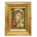 Подарочная икона Божией Матери "Петровская" на мореном дубе 10х15 см с нимбом из сусального золота в березовом киоте