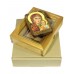 Подарочная икона Божией Матери "Петровская" на мореном дубе 10х15 см с нимбом из сусального золота в березовом киоте