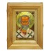 Подарочная икона "Святитель Николай, архиепископ Мир Ликийский (Мирликийский), чудотворец" на мореном дубе 10х15 см с нимбом из сусального золота в березовом киоте