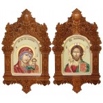 Венчальная пара рукописных икон "Казанская икона Божией Матери" и "Господь Вседержитель" на кипарисе